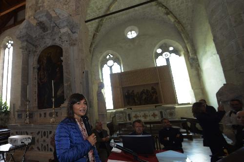 Debora Serracchiani (Presidente Regione Friuli Venezia Giulia) in occasione del ricollocamento delle statue sul Duomo - Venzone 13/09/2017